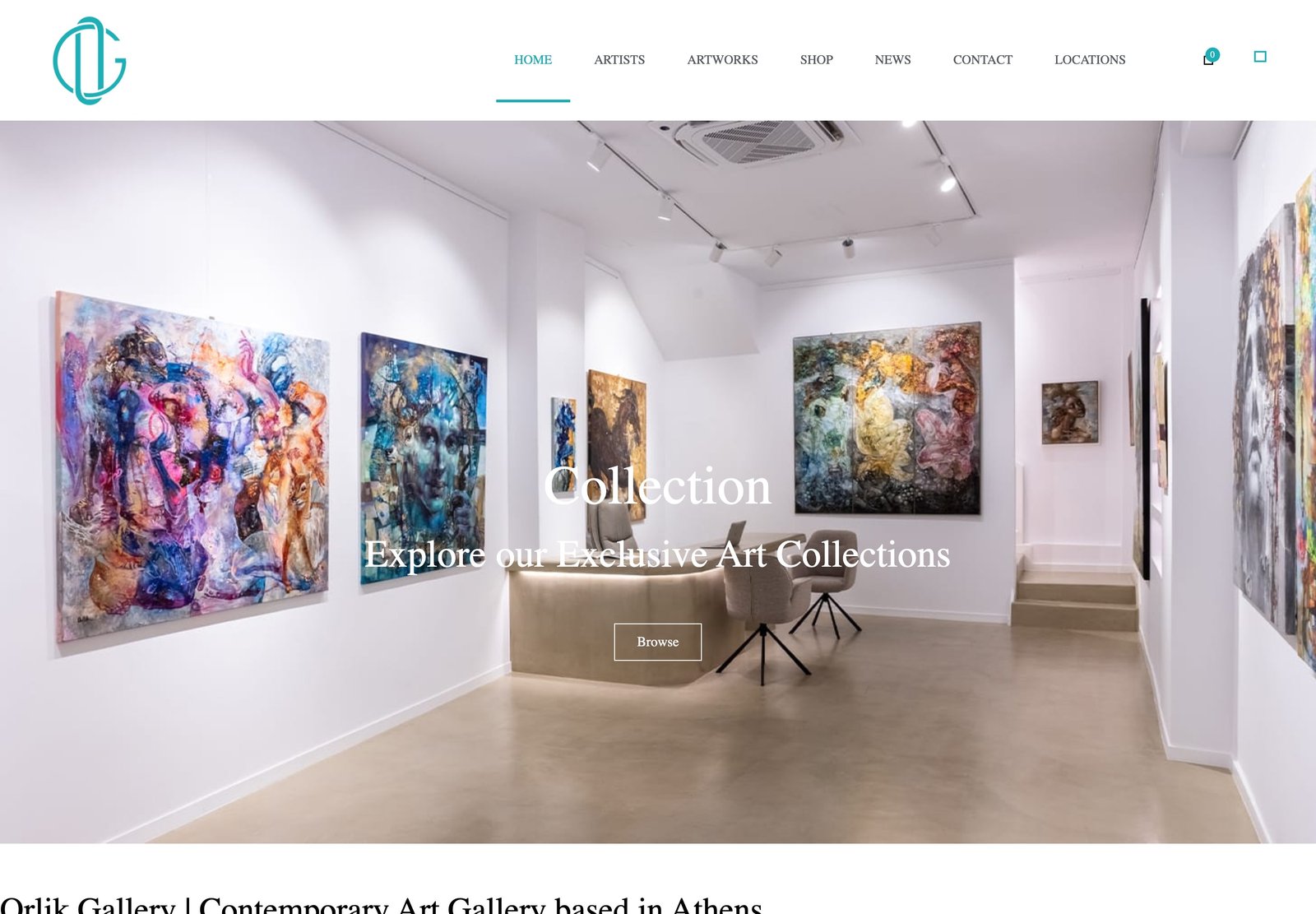 Η αρχική σελίδα του orlikgallery.com με τον χώρο της gallery και τη συλλογή